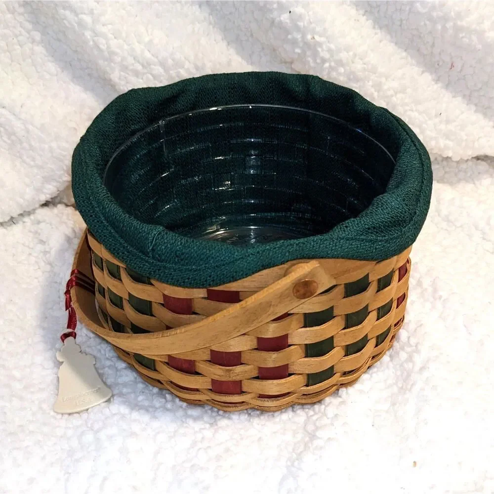 Longaberger 2003 Christmas Caroling Basket Liner Protector Bell Tie-On USA